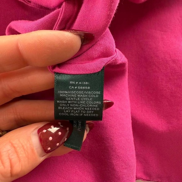 Lauren Ralph Lauren Satin Like Long Sleeve Knee Length Shirt Dress Pink Sz 12P - Picture 5 of 7